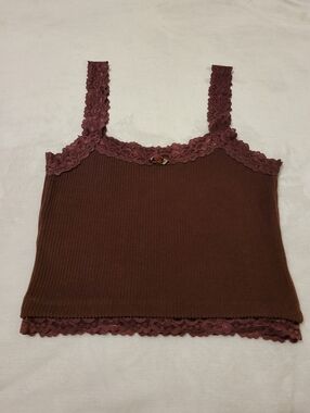 Delia's By Dolls Kill Brown Lace Trim Cami Top
